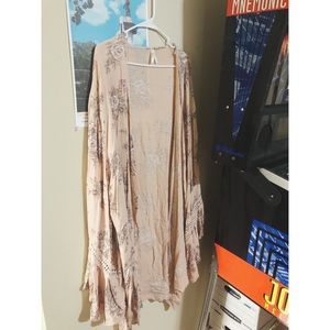 Long Cardigan || 2XL || Light Pink w/ Floral
